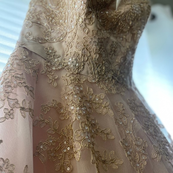 Wedding dress, size 12 blush gold ball gown - Picture 3 of 6